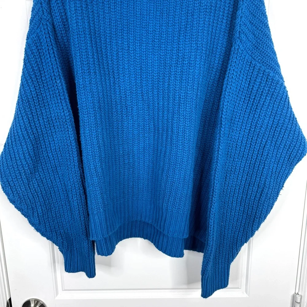 FREE PEOPLE Swim Too Deep Oversized Knit Turtleneck Sweater Mykonos Blue Size S - Picture 5 of 14